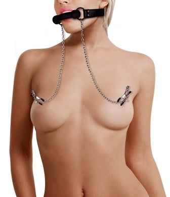 Bâillon avec Pinces Tétons Nipple Gag Noir