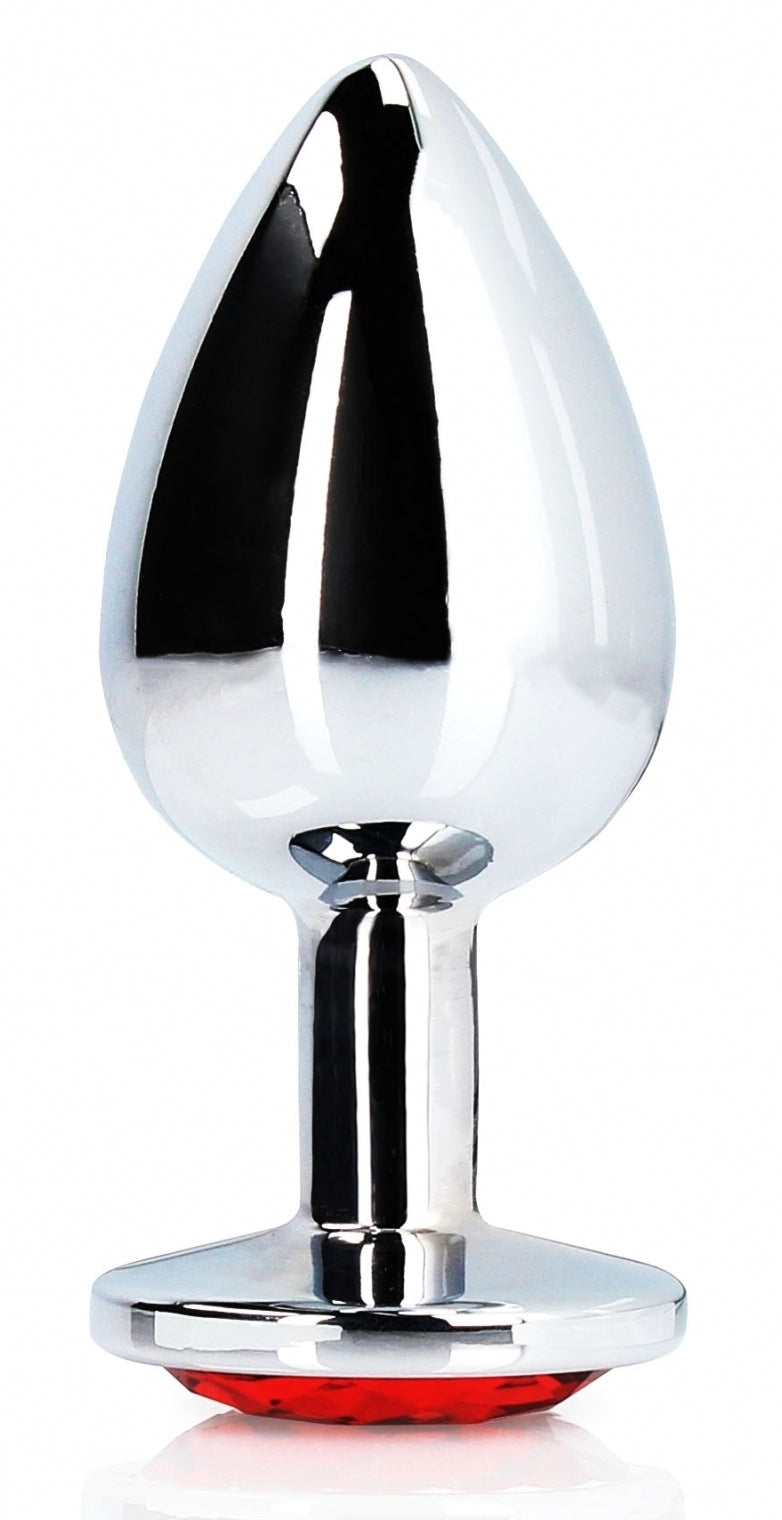 Bijou anal Round Gem L 8 x 4cm Argenté-Rouge