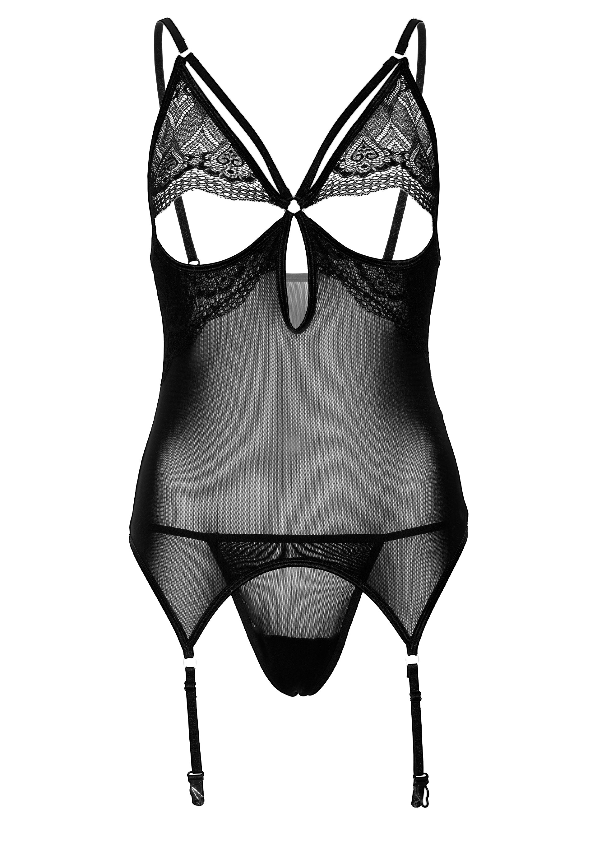 Body Porte-Jarretelles String Lace and Mesh Noir