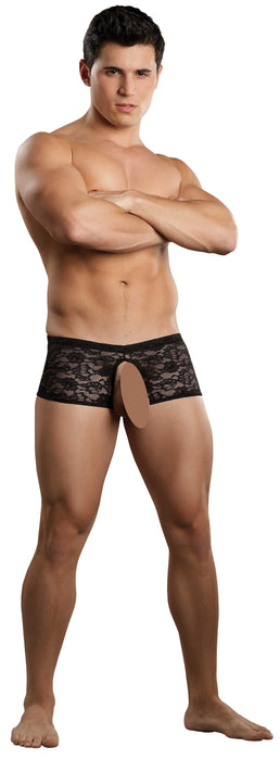 Boxer Bottomless en dentelle Crocthless Noir