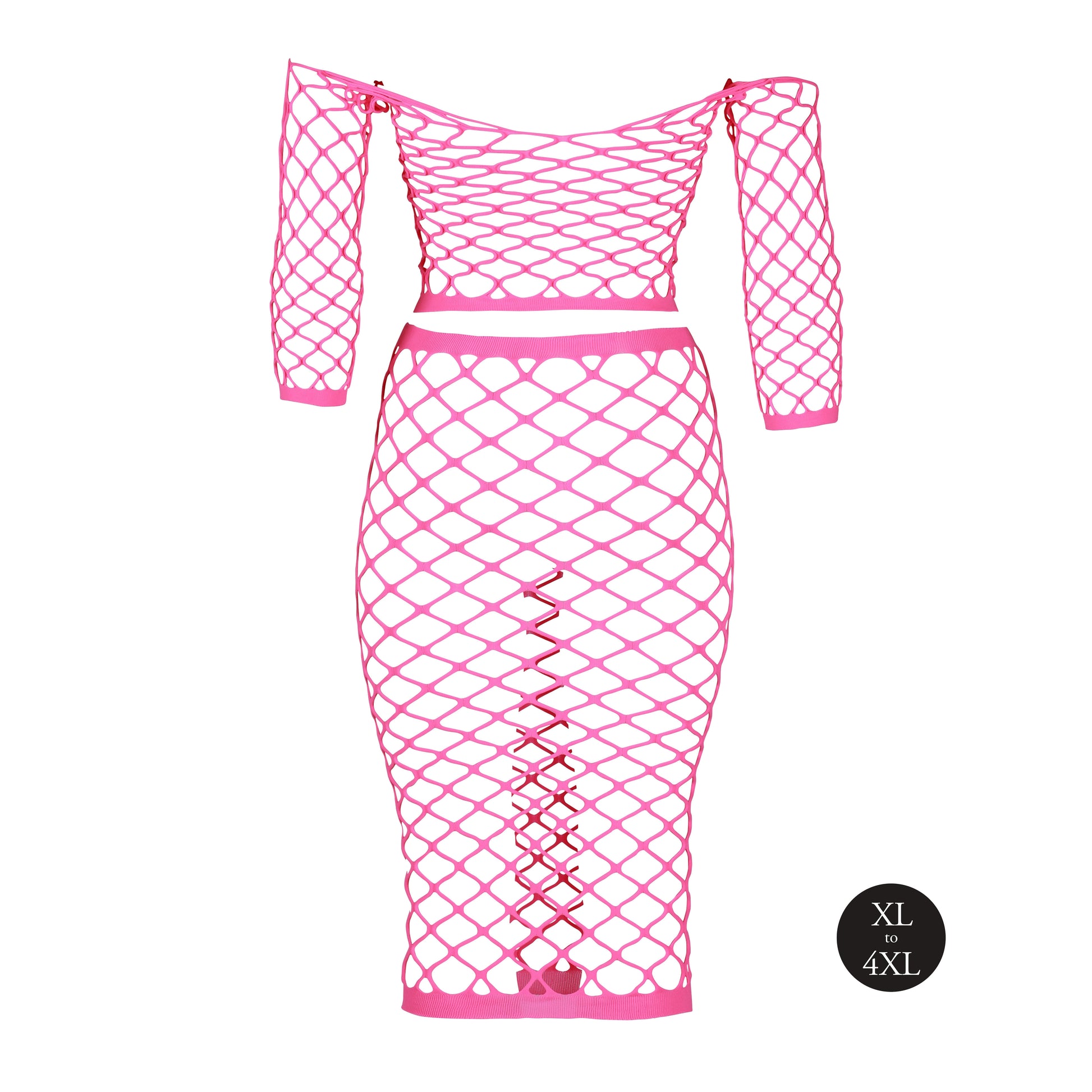 Bustier et Robe Filet Épaules dénudées Rose Fluo