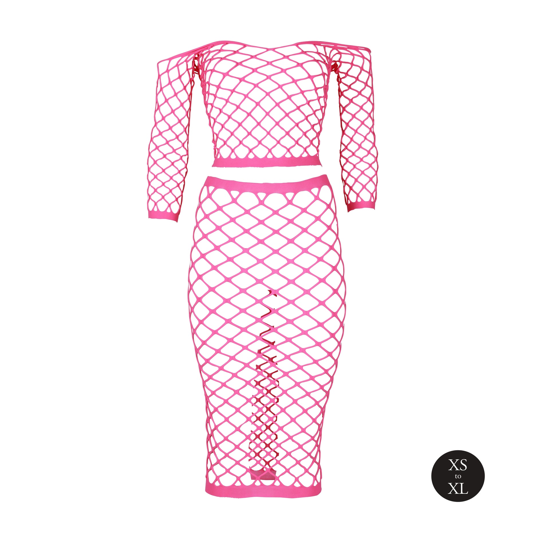 Bustier et Robe Filet Épaules dénudées Rose Fluo