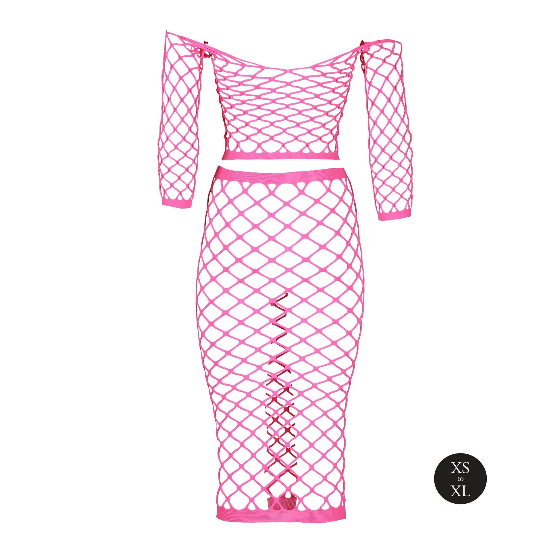 Bustier et Robe Filet Épaules dénudées Rose Fluo