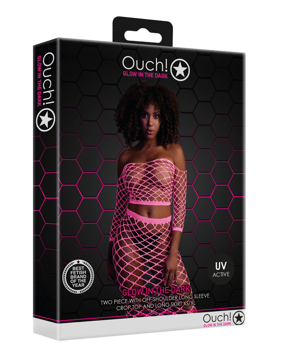 Bustier et Robe Filet Épaules dénudées Rose Fluo