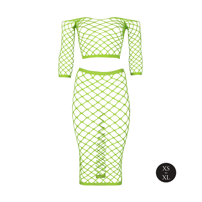Bustier et Robe Filet Épaules dénudées Vert Fluo