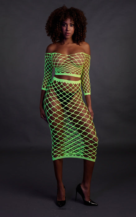 Bustier et Robe Filet Épaules dénudées Vert Fluo