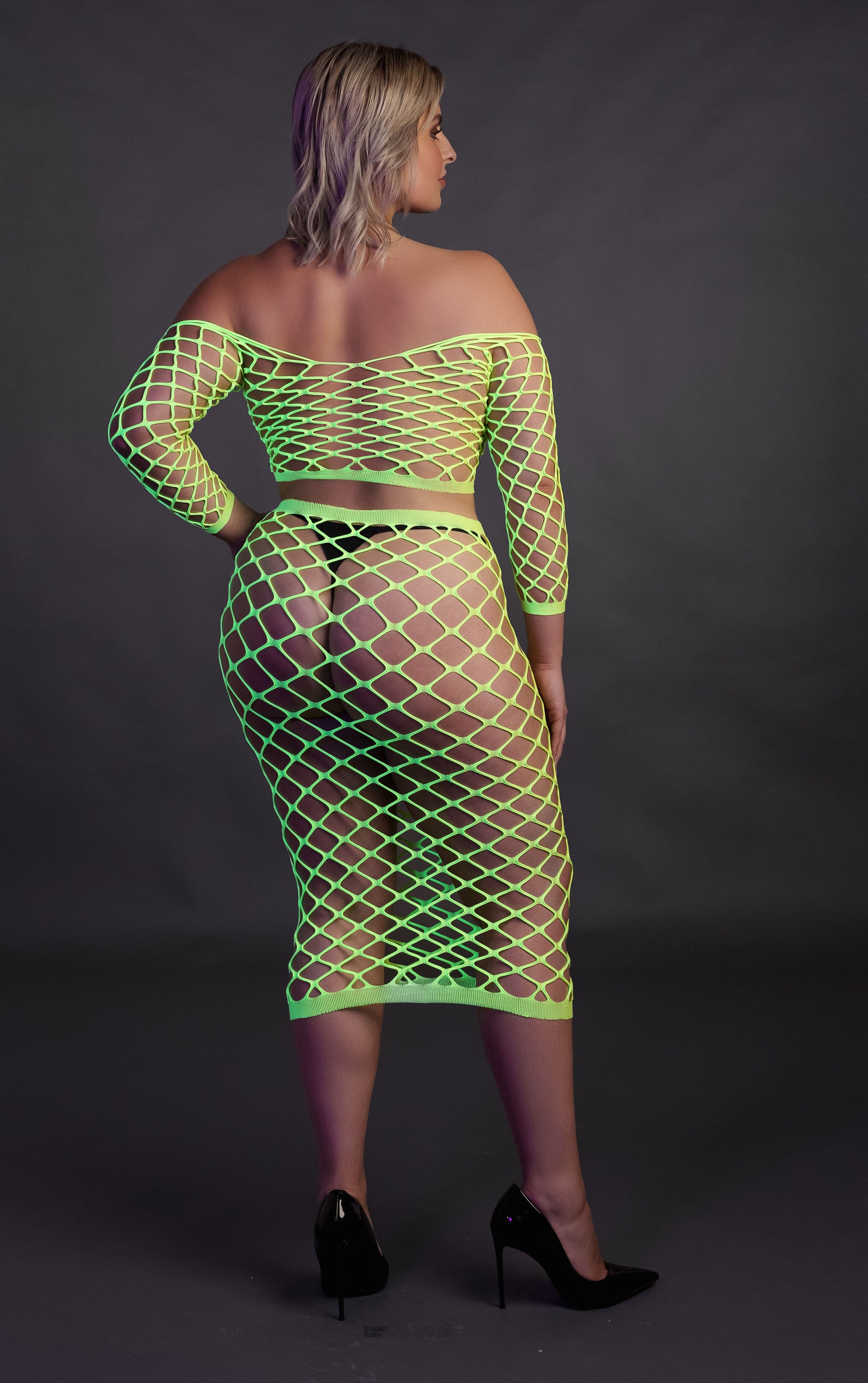 Bustier et Robe Filet Épaules dénudées Vert Fluo