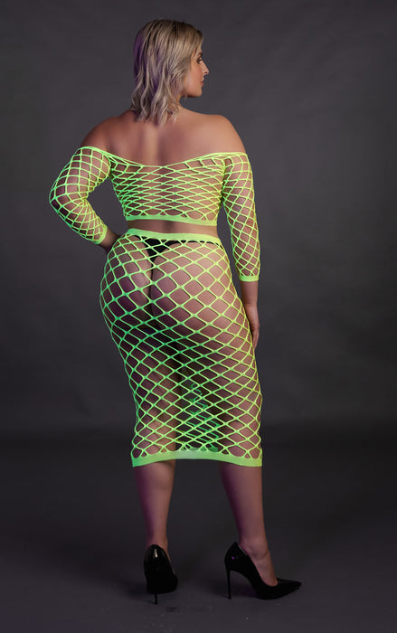 Bustier et Robe Filet Épaules dénudées Vert Fluo