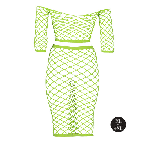 Bustier et Robe Filet Épaules dénudées Vert Fluo