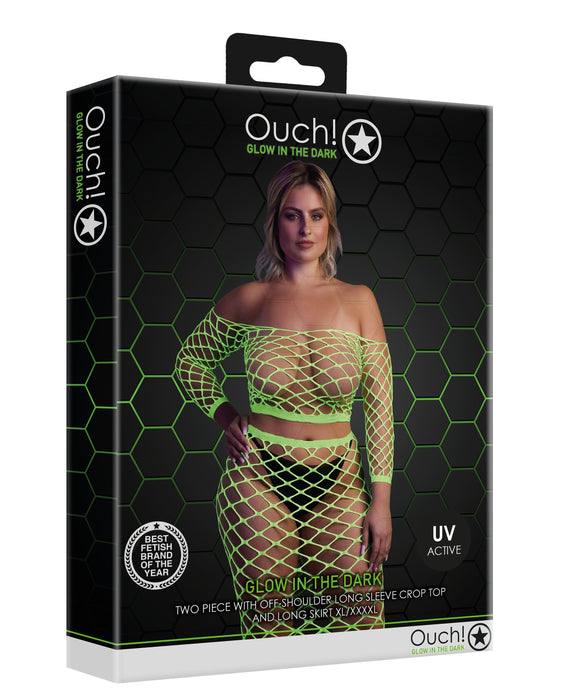 Bustier et Robe Filet Épaules dénudées Vert Fluo