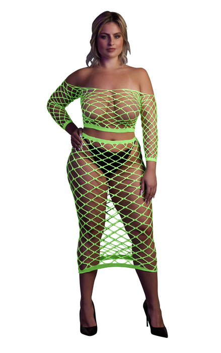 Bustier et Robe Filet Épaules dénudées Vert Fluo