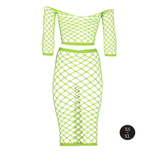 Bustier et Robe Filet Épaules dénudées Vert Fluo