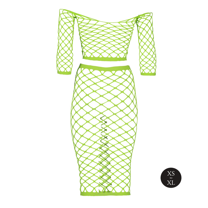 Bustier et Robe Filet Épaules dénudées Vert Fluo