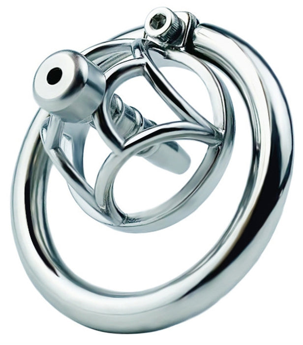 Cage de chasteté en métal avec Plug d'urètre Hexy 3 x 3.3cm