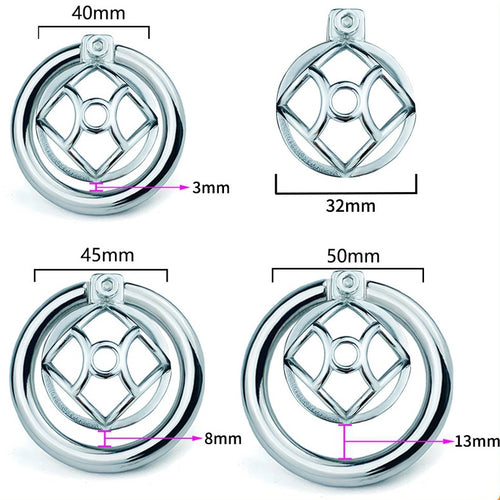 Cage de chasteté en métal avec Plug d'urètre Hexy 3 x 3.3cm