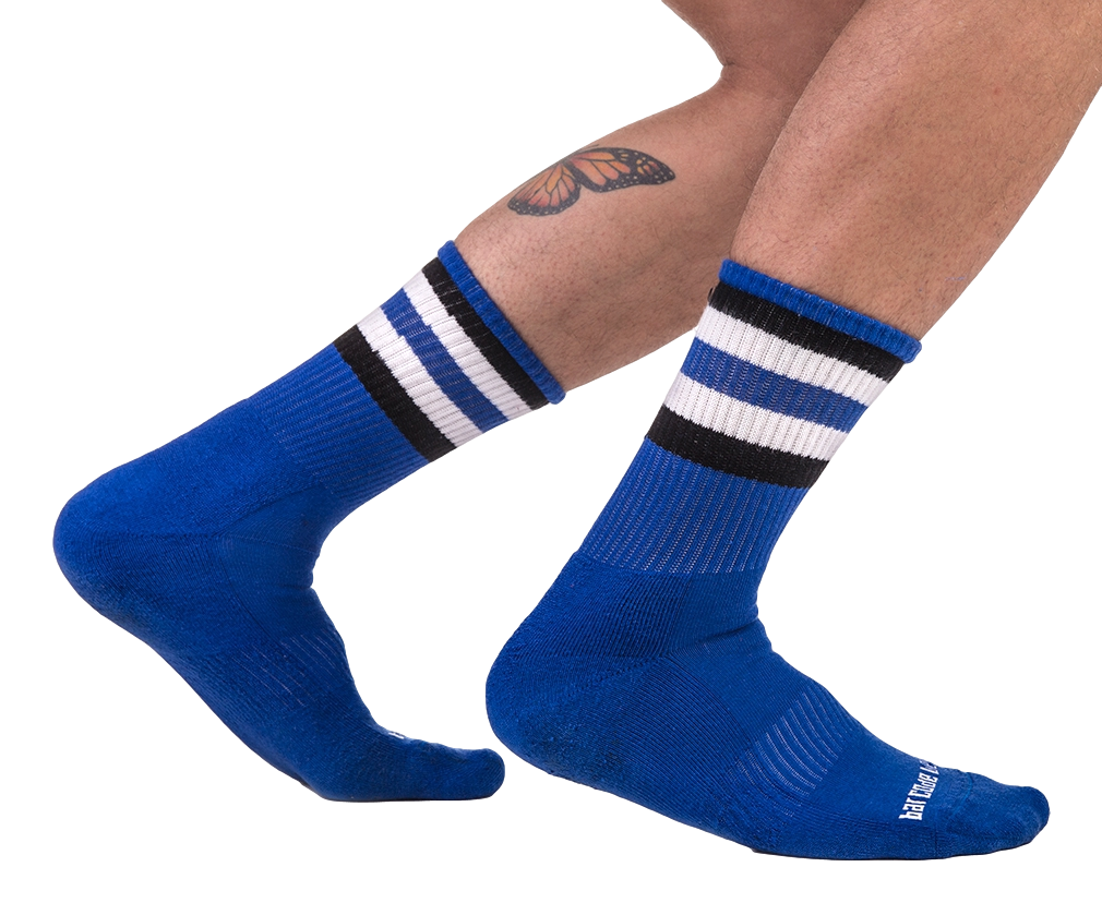 Chaussettes Half Fetish Stripes Bleu Noir Blanc