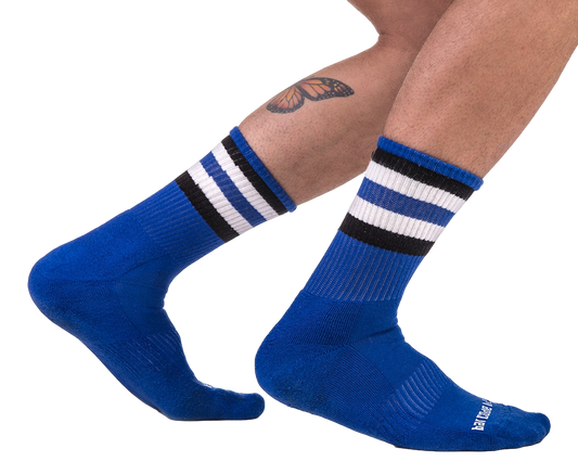 Chaussettes Half Fetish Stripes Bleu Noir Blanc