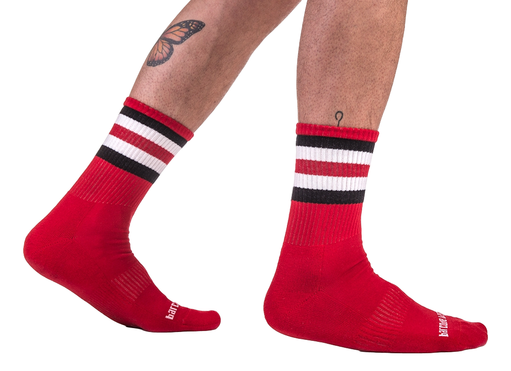 Chaussettes Half Socks Stripes Rouge Noir Blanc
