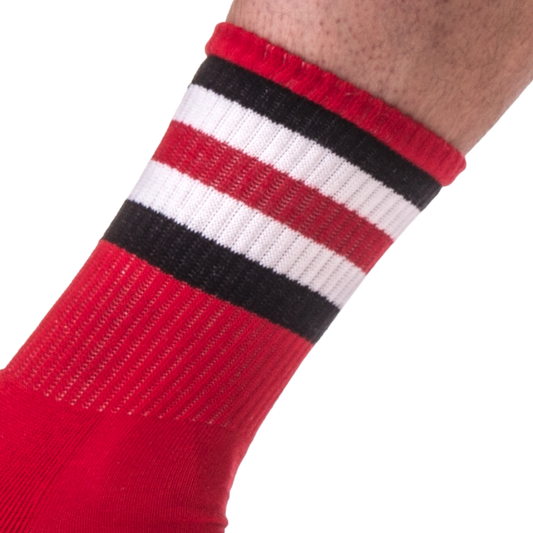 Chaussettes Half Socks Stripes Rouge Noir Blanc