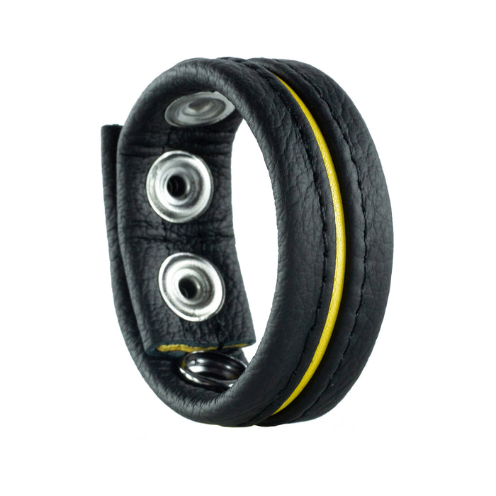 Cockring en cuir 3 Pressions Noir-Jaune
