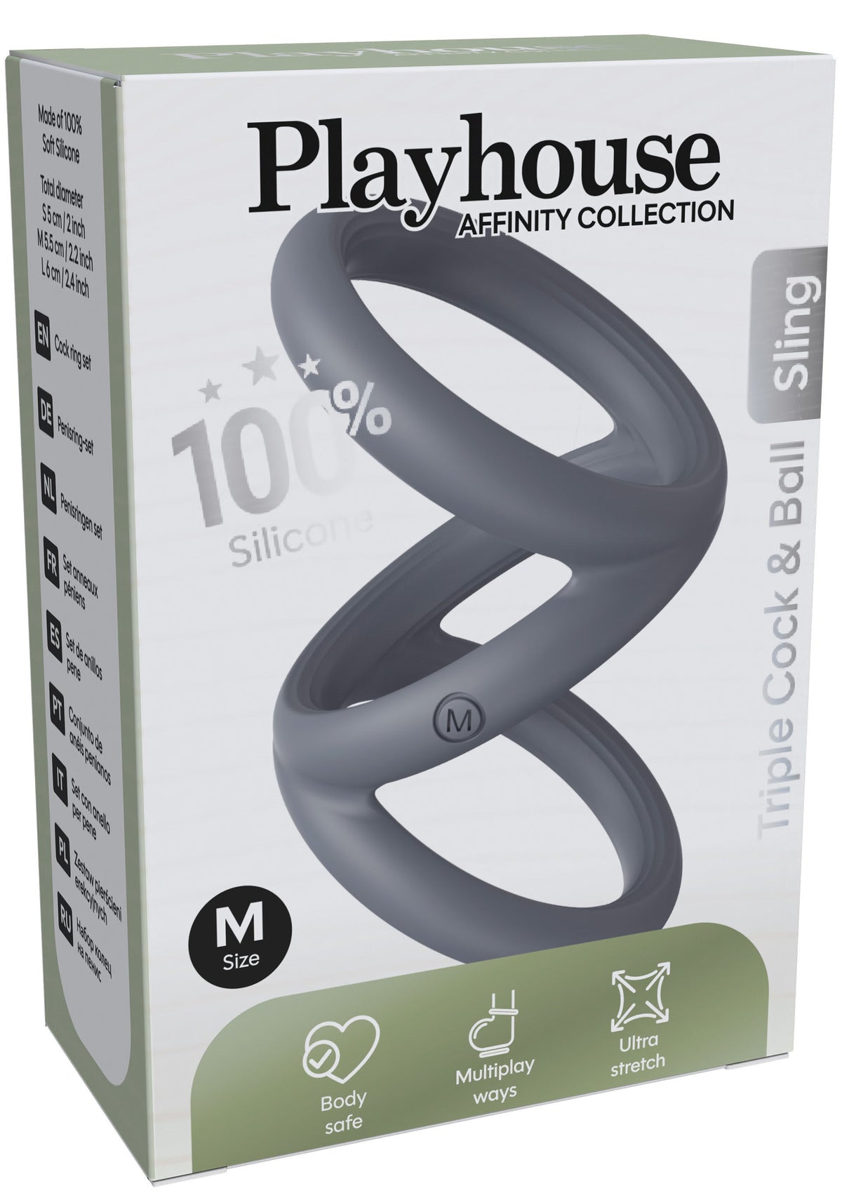 Cockring Triplicock Gris M 45mm