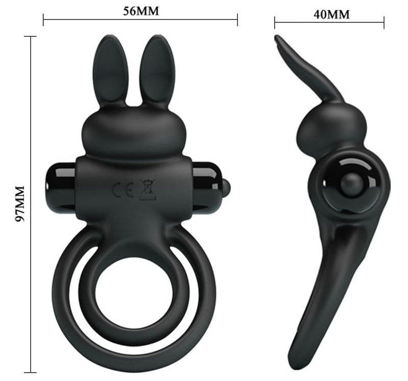 Cockring vibrant Dick Rabbit Petty Love 25mm Noir