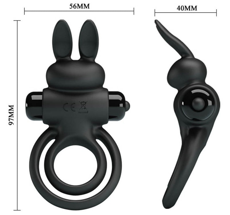 Cockring vibrant Dick Rabbit Petty Love 25mm Noir