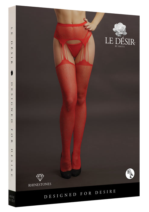 Collant effet porte-jarretelles avec strass Lana - Rouge