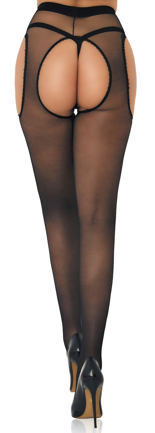 Collants avec ouverture arrière Satin Touch Suspender Noirs