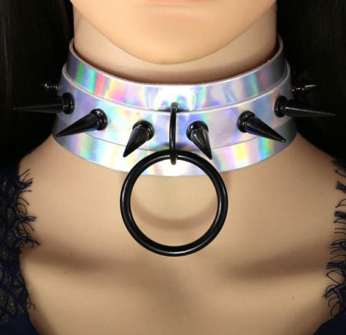 Collier à pointes Strobo Laser Argenté-Noir