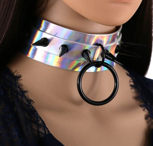 Collier à pointes Strobo Laser Argenté-Noir