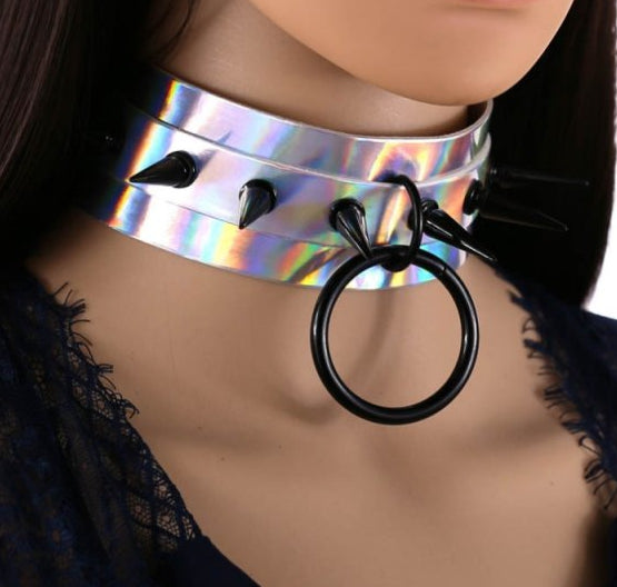 Collier à pointes Strobo Laser Argenté-Noir