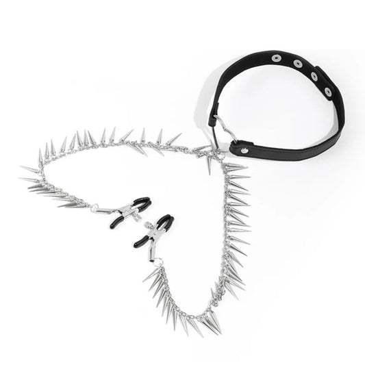 Collier avec Pince-Tétons Spike Heart Noir