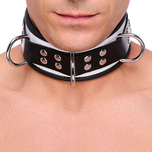 Collier en cuir 3 Anneaux D Blanc-Noir