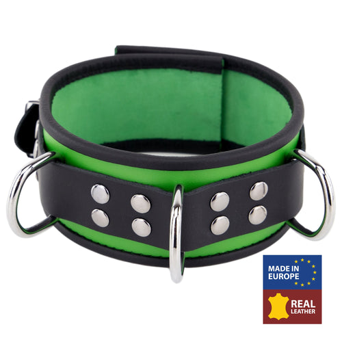 Collier en cuir 3 Anneaux D Vert-Noir