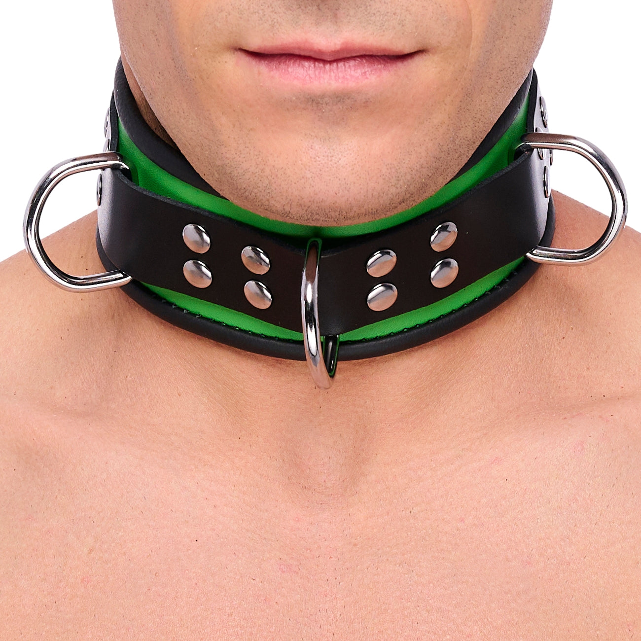 Collier en cuir 3 Anneaux D Vert-Noir