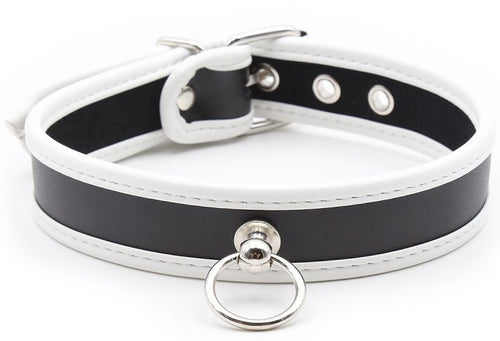 Collier O Ring Simili Noir-Blanc