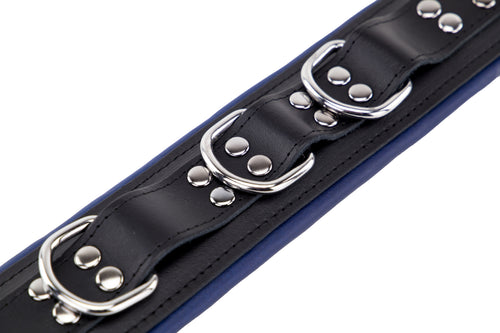 Collier rembourré en cuir 3 Anneaux D Bleu