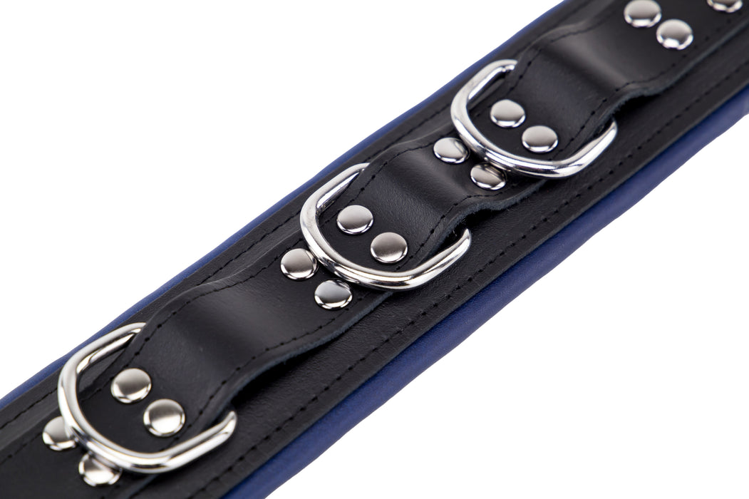 Collier rembourré en cuir 3 Anneaux D Bleu