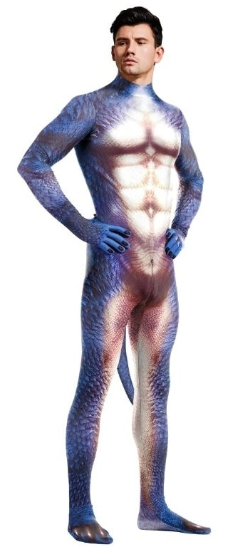 Combinaison Cosplay Dinosaure Raptus Bleu-Blanc