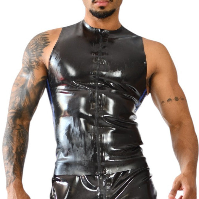 Débardeur en latex Xrub avec Zip Noir-Bleu
