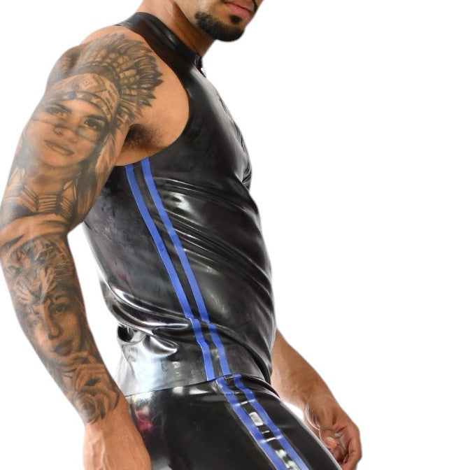 Débardeur en latex Xrub avec Zip Noir-Bleu