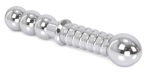 Double gode en métal Ribbed 19 x 3.5 cm