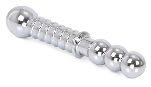 Double gode en métal Ribbed 19 x 3.5 cm