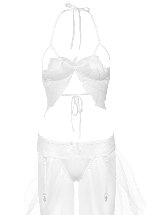 Ensemble 2 Pièces Soutien-Gorge et Porte-Jarretelles Blanc