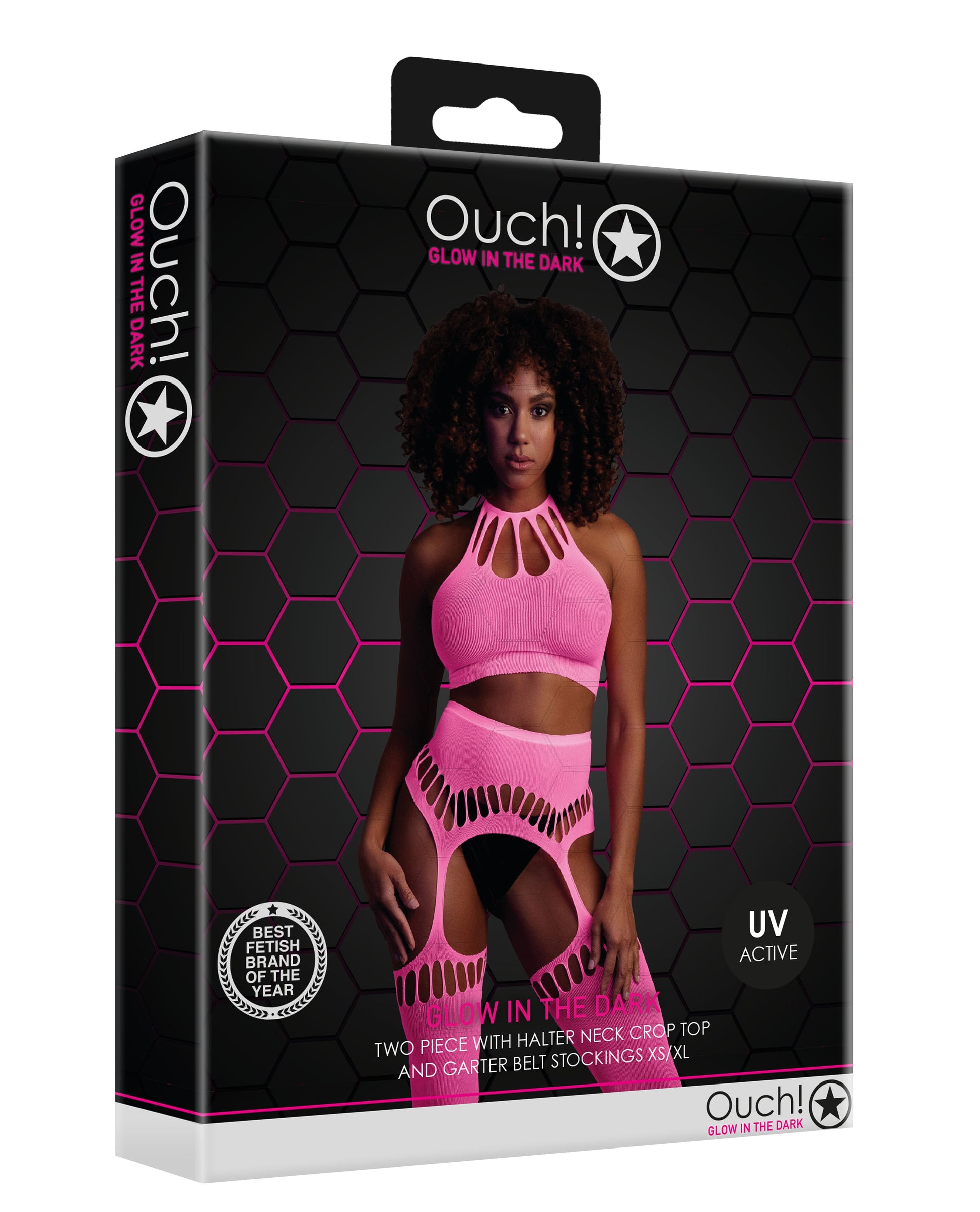 Ensemble Bustier Dos nu et Porte-Jarretelles 2 Pièces Rose Fluo