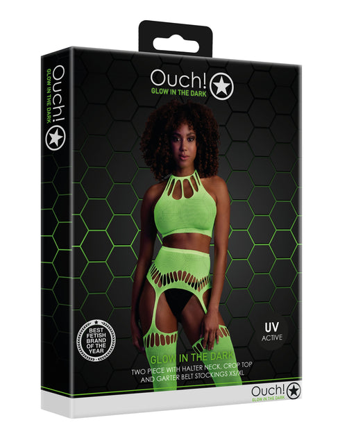 Ensemble Bustier Dos nu et Porte-Jarretelles 2 Pièces Vert Fluo