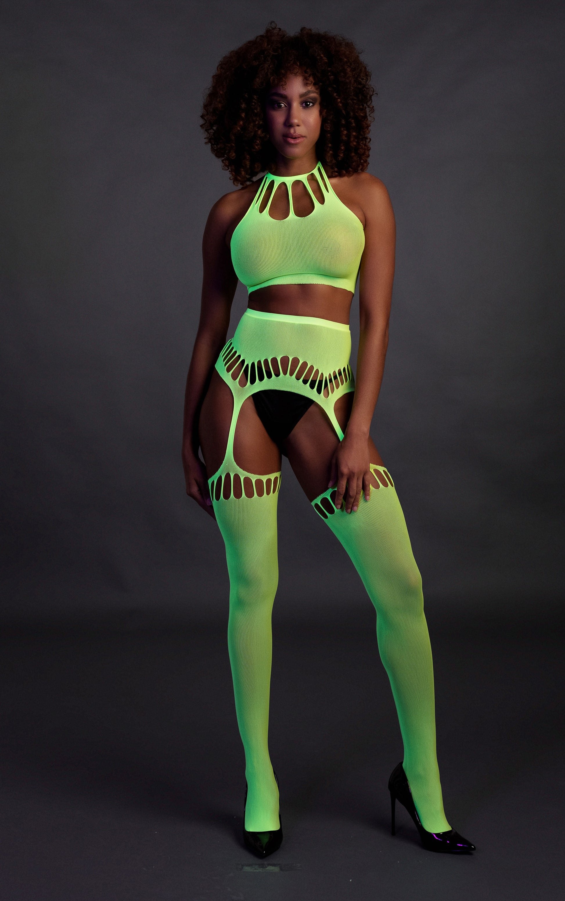 Ensemble Bustier Dos nu et Porte-Jarretelles 2 Pièces Vert Fluo