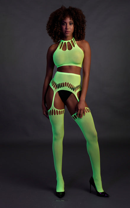 Ensemble Bustier Dos nu et Porte-Jarretelles 2 Pièces Vert Fluo