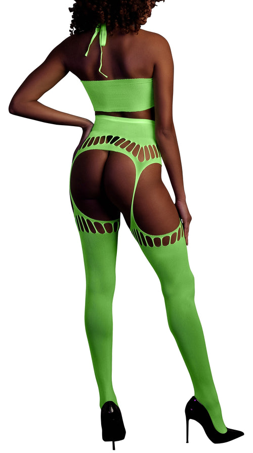 Ensemble Bustier Dos nu et Porte-Jarretelles 2 Pièces Vert Fluo